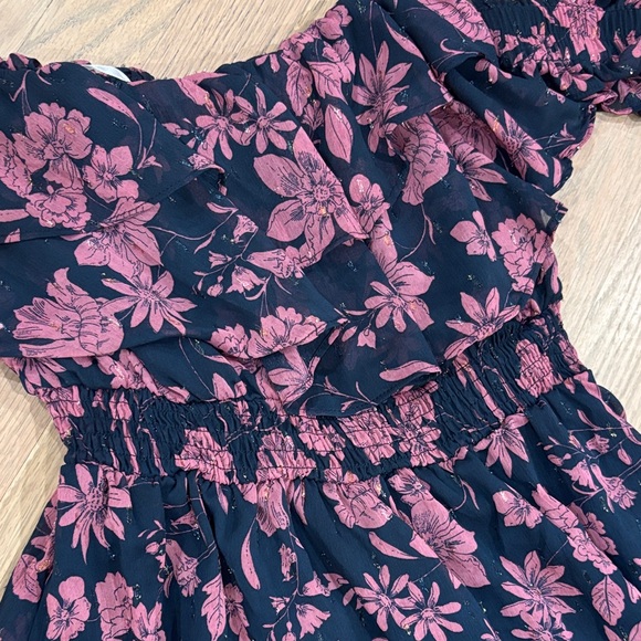 Lulu's Pink Floral Off Shoulder Ruffle Lurex Maxi Dress M - Picture 8 of 9